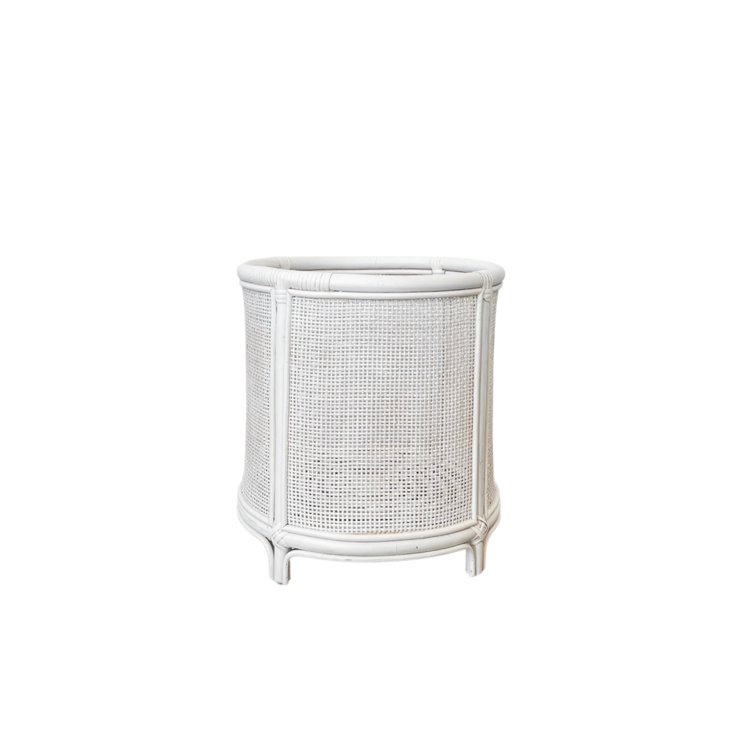 Sanremo White Rattan Plant Stand