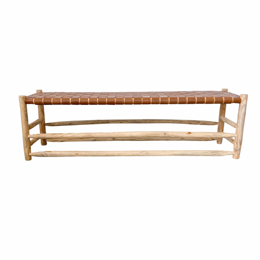 La Terra Tan Woven Leather and Timber Bench